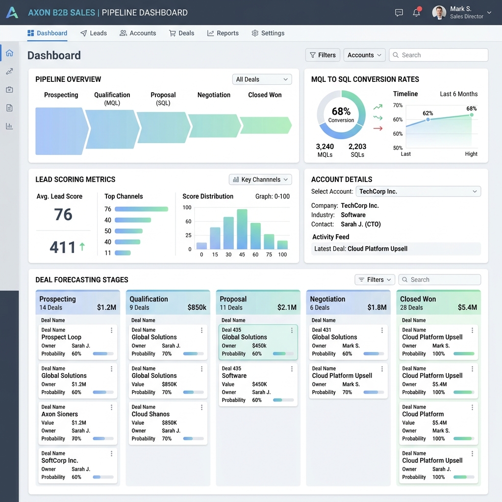 B2B Sales Pipeline and Lead Scoring CRM interface