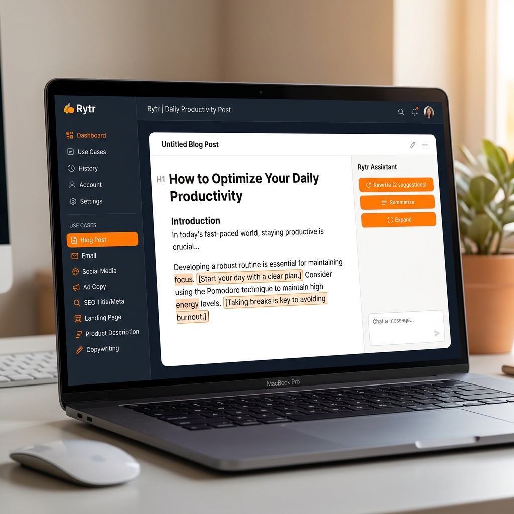 Rytr AI writing dashboard interface overview